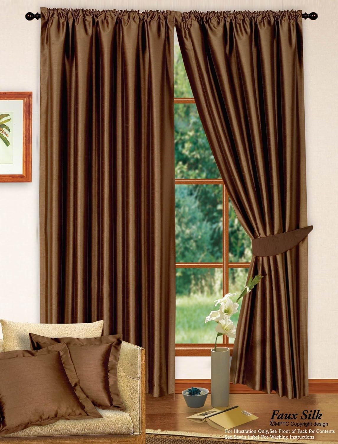 66 X 90 Chocolate Faux Silk Curtains Fully Lined Pencil Pleat