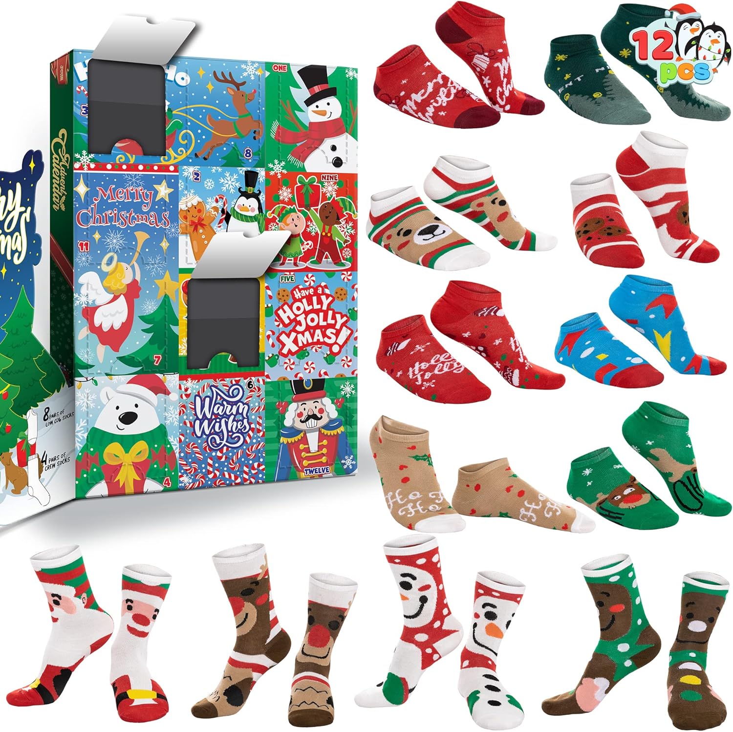 Advent Calendars - Joyin 2023 Christmas Advent Calendar 12 Days of Christmas Warm Cotton Socks for Women Countdown Calendar Includes 8 Low Cut Socks and 4 Knee High Socks Gift for Holiday Christmas Party Favor Gifts