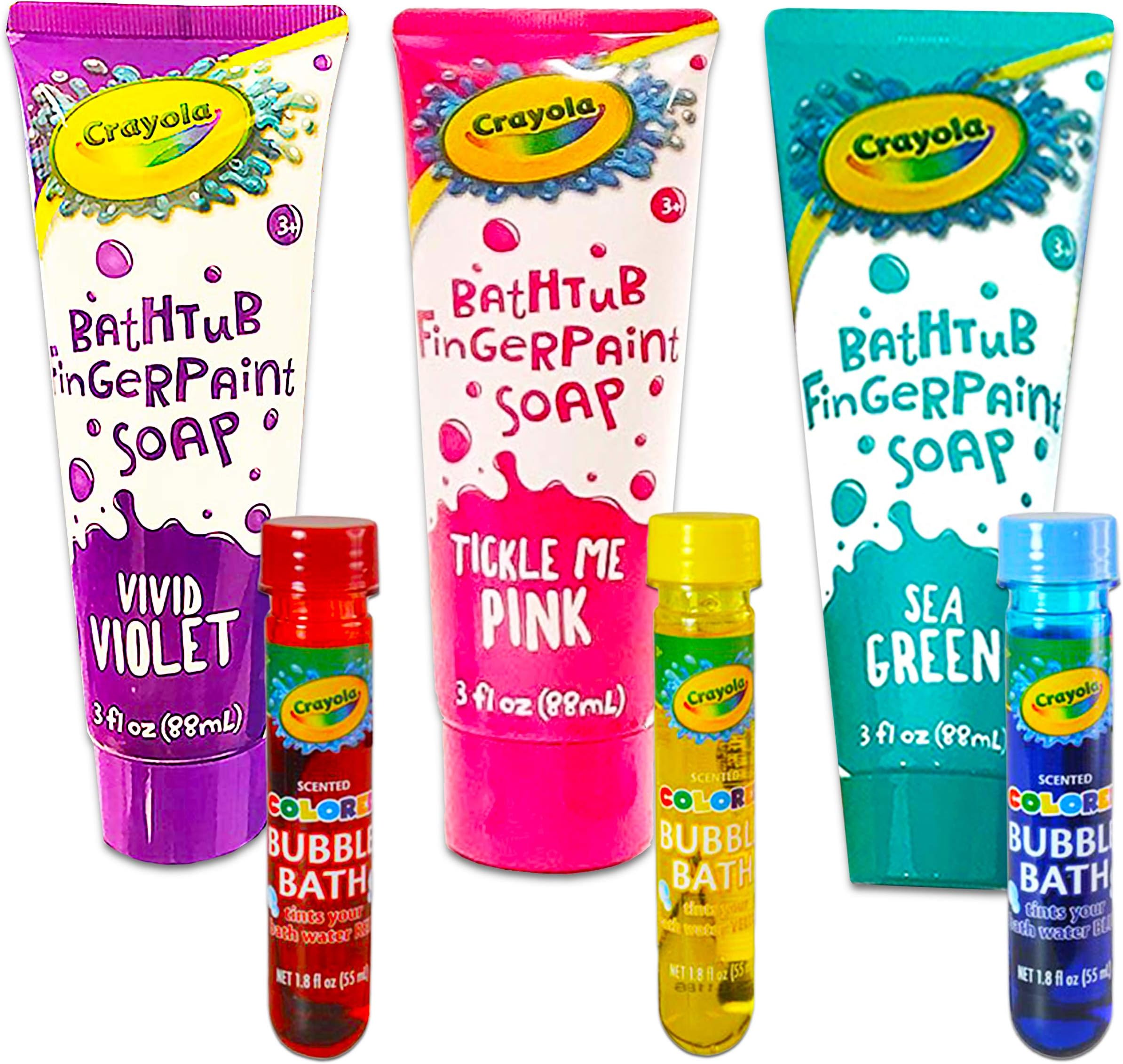 Crayola Bath Colors for Kids Set - Bundle Includes 3 Crayola Fingerpaint Soap Tubes and 3 Color Bubble Bath Tubes (Bath Coloring Pack)