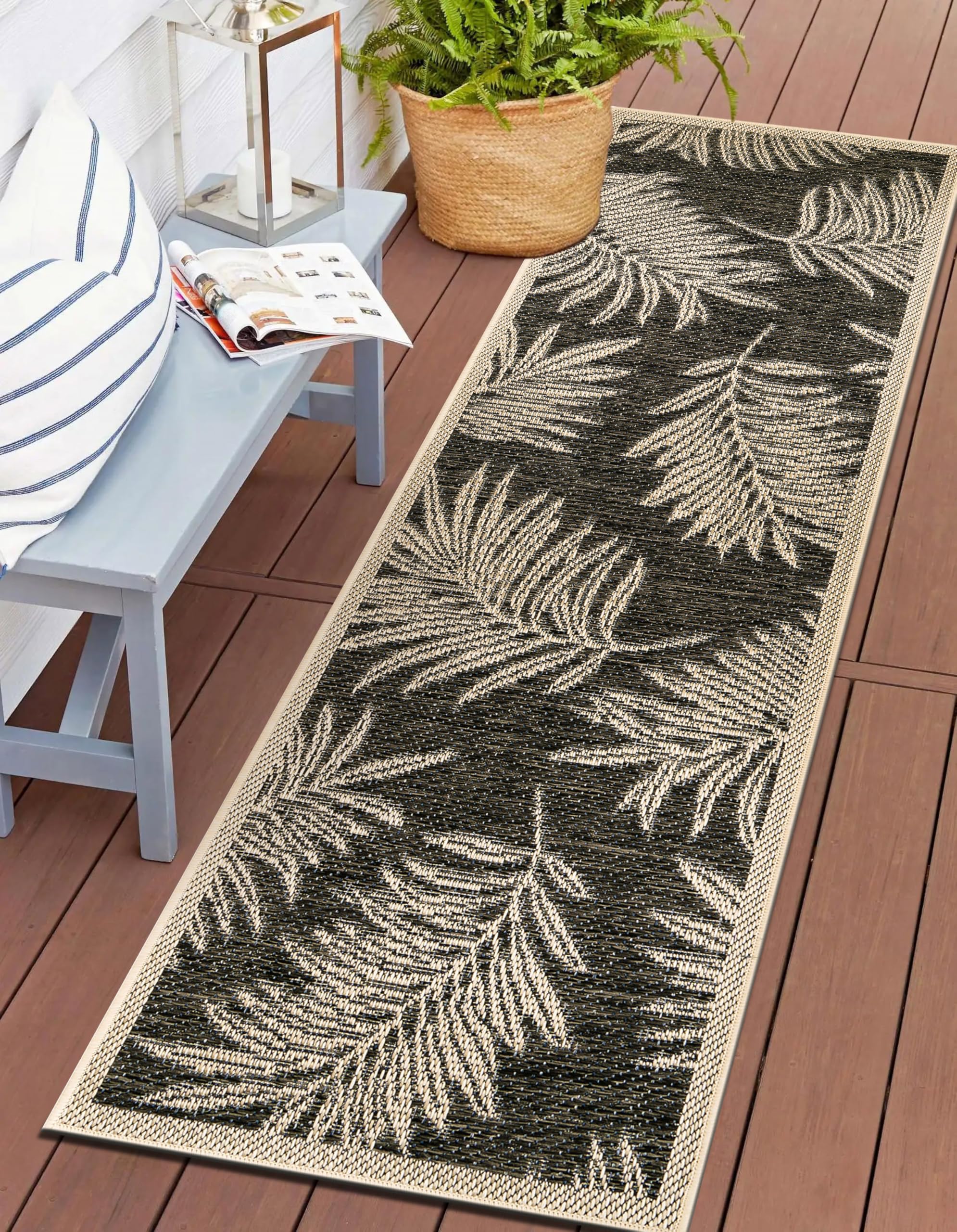 Rugshop Leaf Design for Patio Rugs,Deck Rugs,Balcony Rugs Indoor/Outdoor Runner Rug 2' 3" X 6' Blue Image