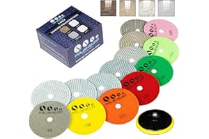 POLISHSURF Diamond Polishing Pads 5 Inch Wet Dry Set 8 Pieces for Marble Quartz Stone Countertop Granite Concrete Polishing