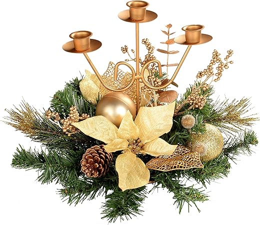 Centrotavola Natalizi Amazon.Werchristmas Centrotavola Natalizio Con 3 Portacandele 22 Cm Colore Panna Oro Amazon It Casa E Cucina