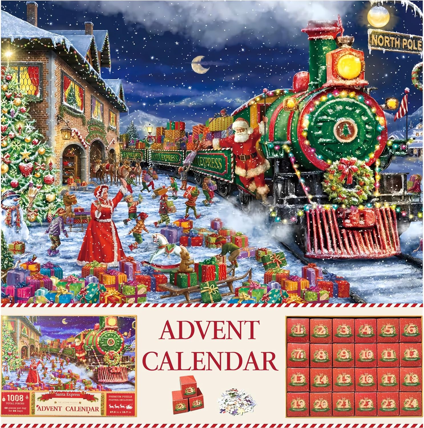 Advent Calendars - Advent Calendar 2023 Christmas Puzzles, 24 Days 1008 Pieces Countdown to Christmas Calendars Jigsaw Puzzles for Kids Teens Adults, Christmas Holiday Gifts Toys for Home Wall Decor