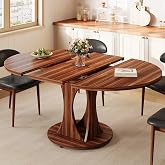 Einhomn 59" Extendable Round Dining Table for 6-8, Kitchen Table with Sturdy Double Arc Base &amp; Backboard Clasp Desktop, Mid-Century Modern Dinner Table, Kitchen Dining Room, Space Saving, Walnut