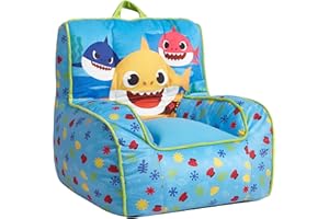 Idea Nuova Baby Shark Kids Mink Plush Bean Bag Chair with Piping & Top Carry Handle, Large
