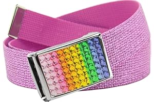 Build A Belt Girl's 1.25" Wide Rainbow Rhinestone Flip Top Belt Buckle with Canvas Web Belt
