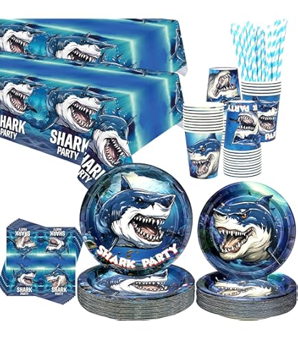 Vajilla De Fiesta Océano Under The Sea Party Supplies - Vajilla De Fiesta De Mar Oceánico - Platos De Cena, Platos De Postre, Tazas, Servilletas Para Decoraciones De Fiesta De Vasos Bluey Cumpleaños
