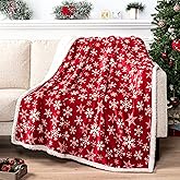 PAVILIA Red Snowflake Christmas Sherpa Throw Blanket, Ultra Soft Reversible Fleece Sherpa 50x60 Winter Blanket for Couch & Bed, Cozy Christmas Home Decor