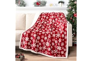 PAVILIA Premium Christmas Sherpa Throw Blanket | Red Snowflake Decoration, Fleece, Plush, Warm, Cozy Reversible Microfiber Holiday Blanket 50 x 60