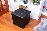 Nyxi Faux Leather Storage Ottoman 38cm Foldable Black Foot Stool 40L 150kg view 9