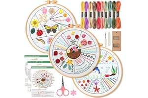 CDThinkingU 3 Sets Embroidery Stitches Practice Kit for Beginners Adults Kids, Cross Stitch Kits with Simple Stamped Floral Pattern, Hoop, Needle, Women Gilrls Sewing Hobby