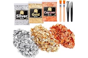 CHMI Gold Foil Flakes for Resin -15g, Jewelry Making, Imitation Gold Foil Flakes Metallic Leaf for Nails, Painting, Crafts, Slime and Resin Jewelry Making (Gold, Silver, Copper Colors)