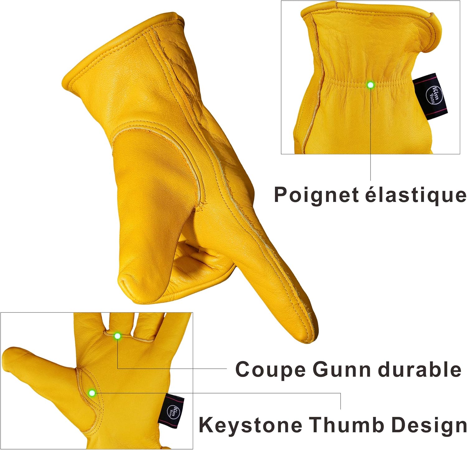 KIM YUAN Leather Work Gloves for Gardening/Cutting/Construction/Motorcycle/Farm, Men & Women, with Elastic Wrist, Large 1 Pair - Image 3