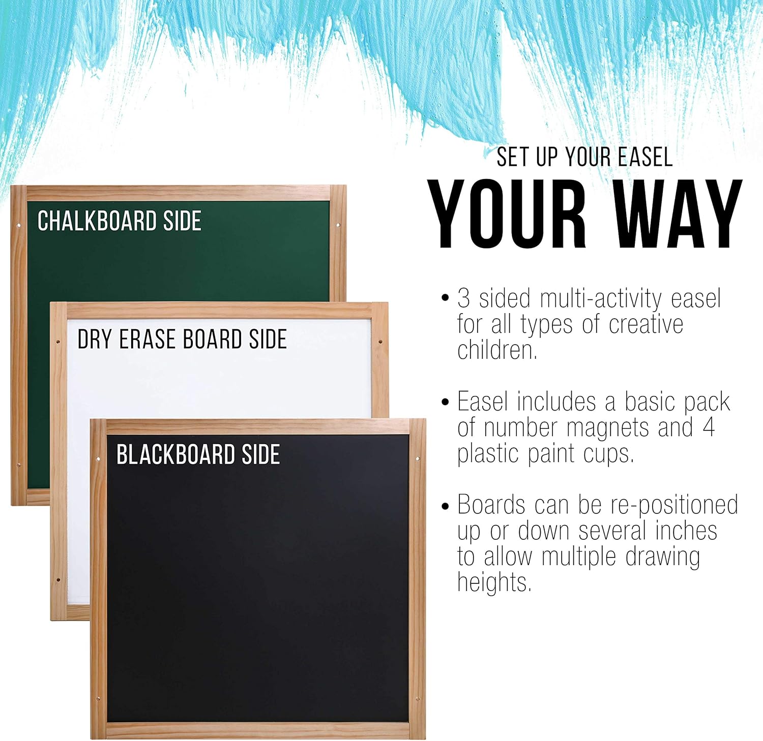 U.S. Art Supply Children's 3-Sided Art Activity Easel with Chalkboard, Large Paper Roll, Shelf & Plastic Paint Cups: Arts, Crafts & Sewing