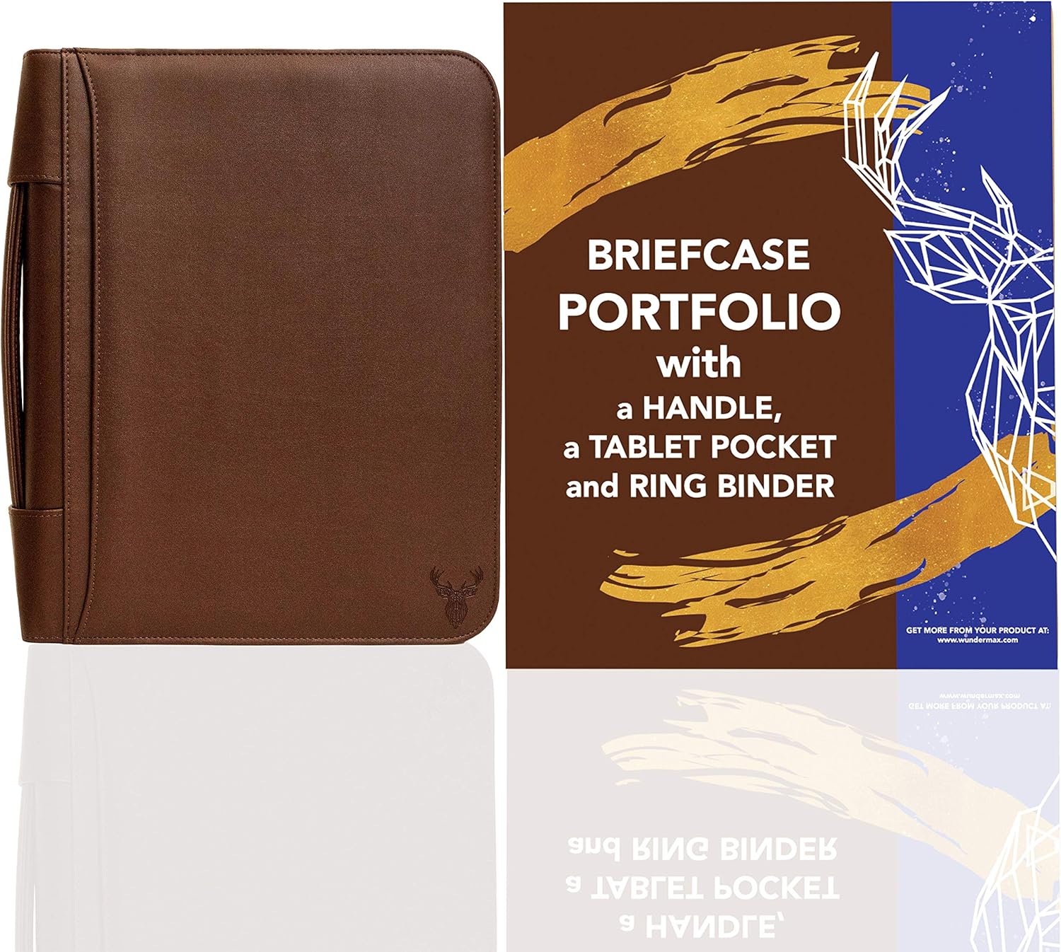 Wundermax Portfolio Padfolio 3 Three Ring Binder Document Organizer Vegan Leather Folder with Handle Legal Size Writing Pad Zipper 10.1 Inch Ipad Case Designer Business Planner for Men Women Brown : Office Products