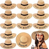 Sureio 12 Pcs Summer Floppy Beach Hat for Women, Foldable Embroidered Straw Sun Hat with Wide Large Brim and Adjustable Drawstring for Vacation Travel, 6 Various Styles