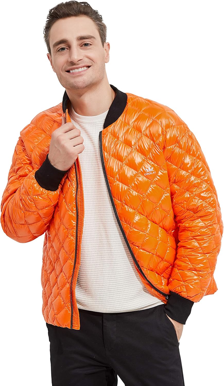 Orolay Men's Down Bomber Jacket Winter Coat Light Packable Cropped