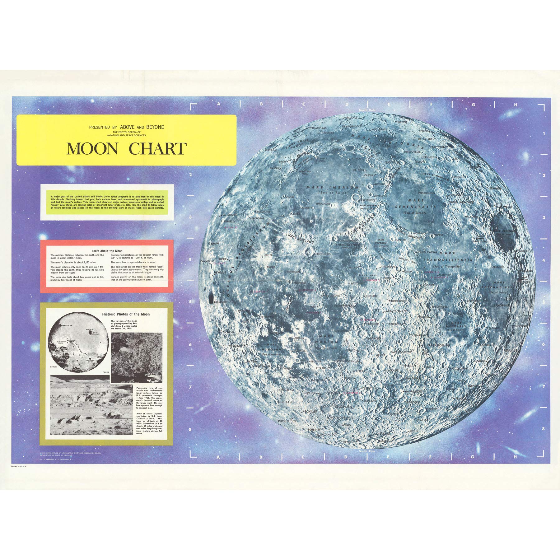 Artery8 Map Hammond 1966 Moon Chart Space Lunar Diagram Premium Wall Art Canvas Print 18X24 Inch