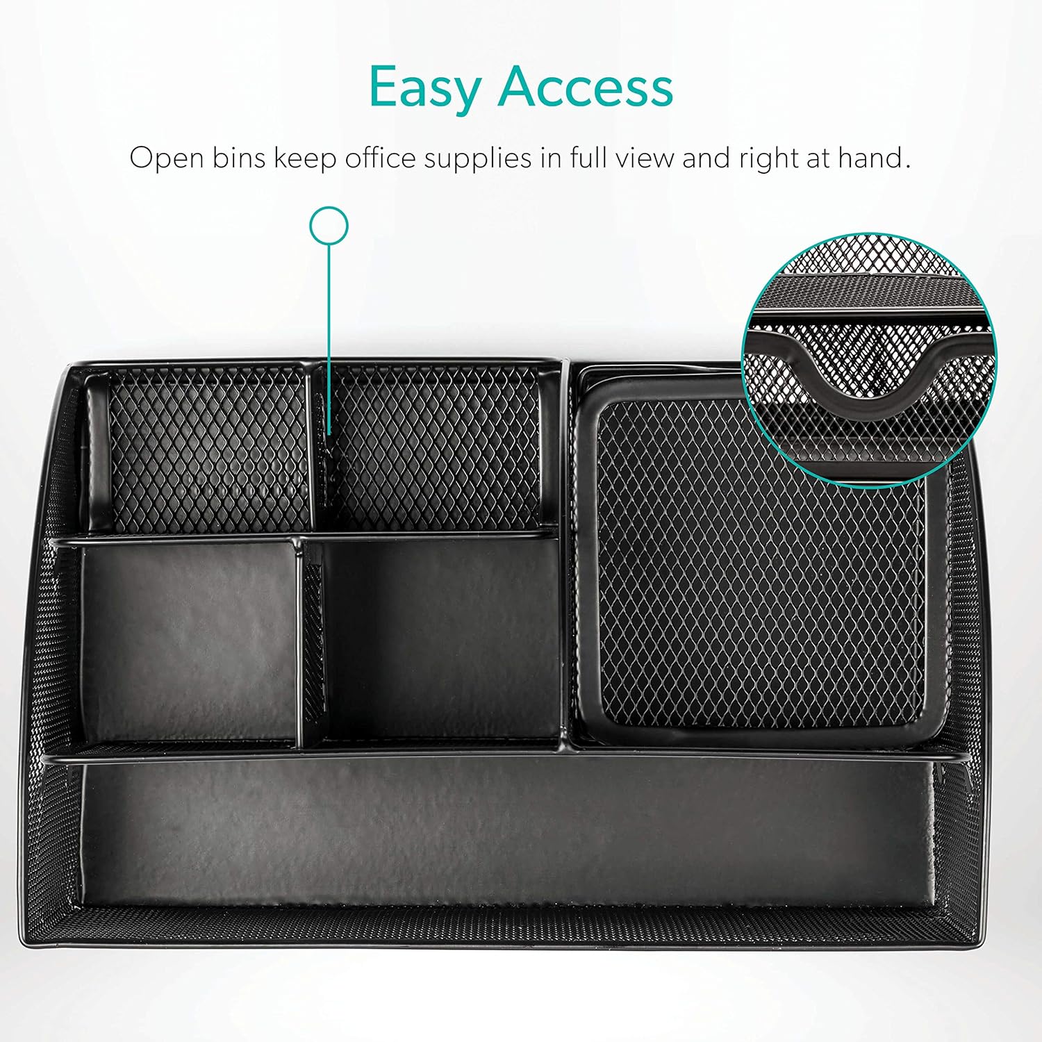 Mindspace Office Desk Organizer with 6 Compartments + Drawer | The Mesh Collection, Black: Home Improvement