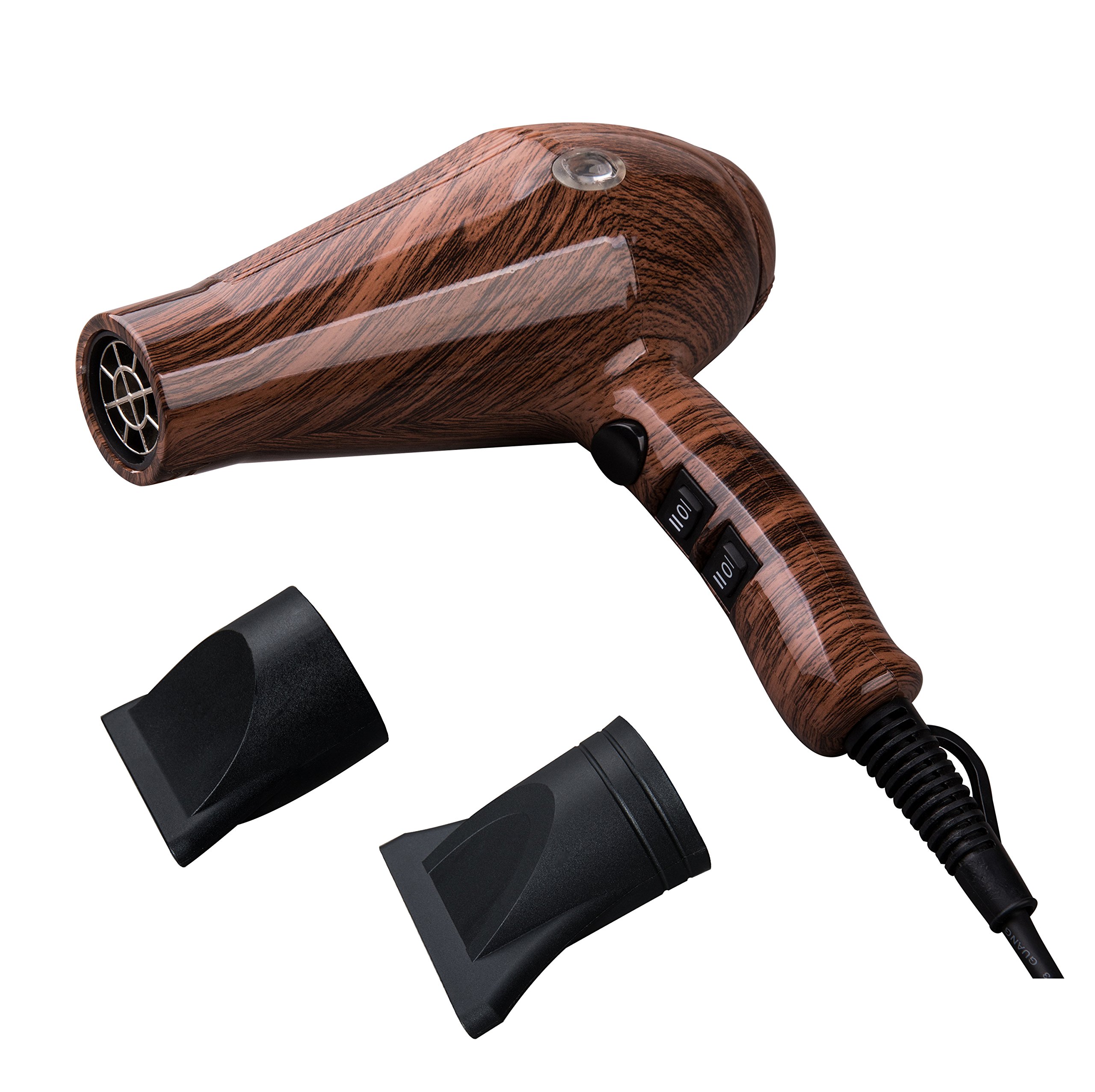 PLEXTONE 1875W Quick Dry Lightweight Professional Ceramic Hair Dryer Multifunctional Settings and ETL Certified Plug Cold Shot Button(some have) 2 Speeds 3 Heat Settings Concentrator Diffuser (Wooden)