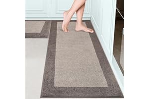 DOMUSTEX Machine Washable Kitchen Rugs Set of 2, (24" x 36"+ 24" x 60"), Non Slip Kitchen Mats for Floor, Absorbent Entrance Runner Rugs for Bedoom, Hallway, Bathroom, Door (Roll Packing)