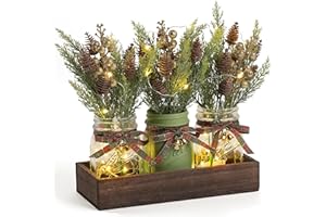 DUOER 3 Pcs Mason Jar Centerpiece Decorations for Christmas Table Decor Farmhouse Coffee Table Decor Christmas Kitchen and Room Decor,Green