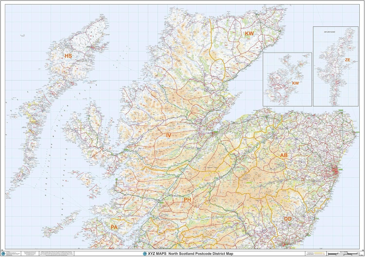 North Scotland Postcode District Wall Map (D6) - 47" x 33.25" Laminated