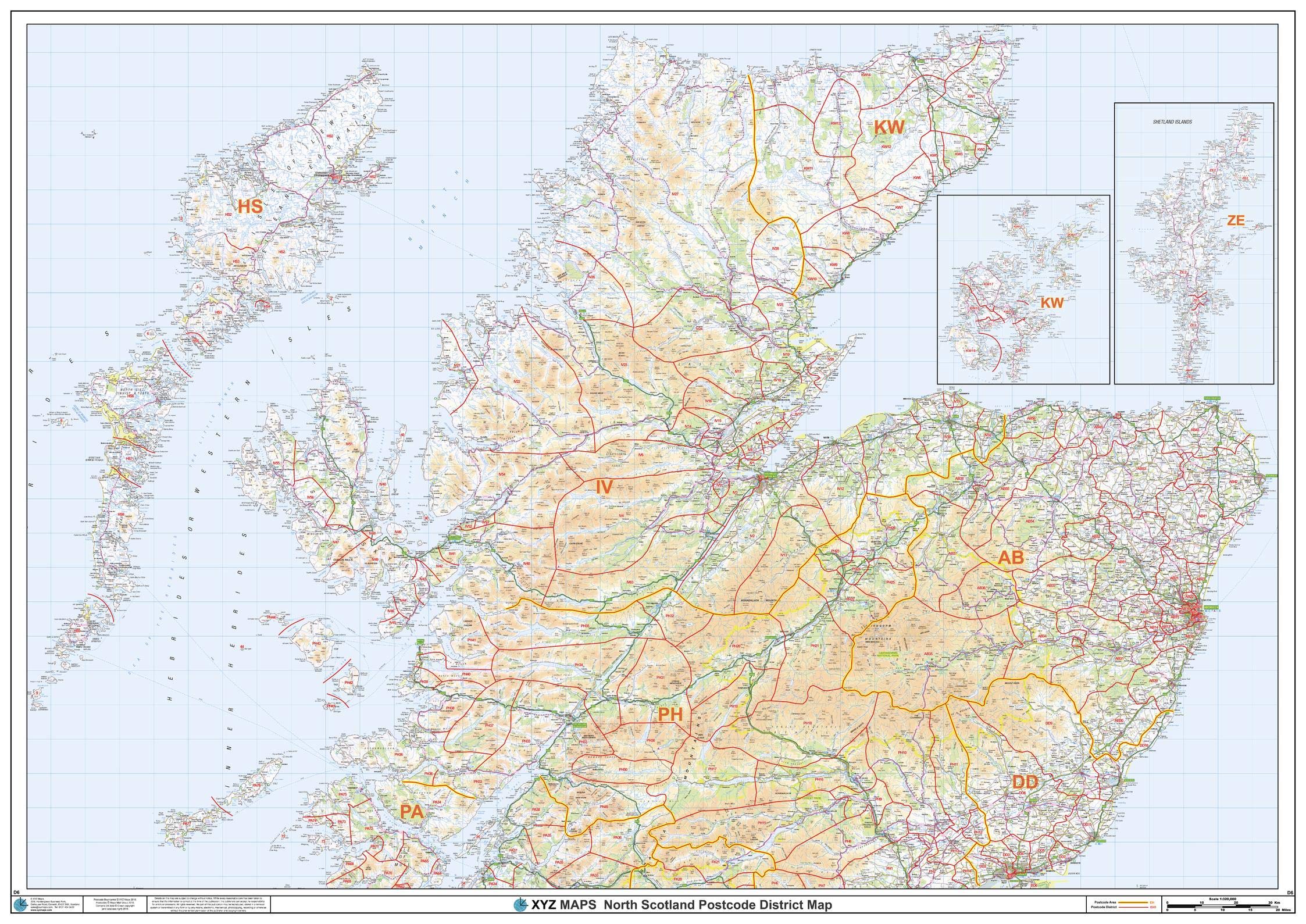 North Scotland Postcode District Wall Map (D6) - 47" x 33.25" Laminated