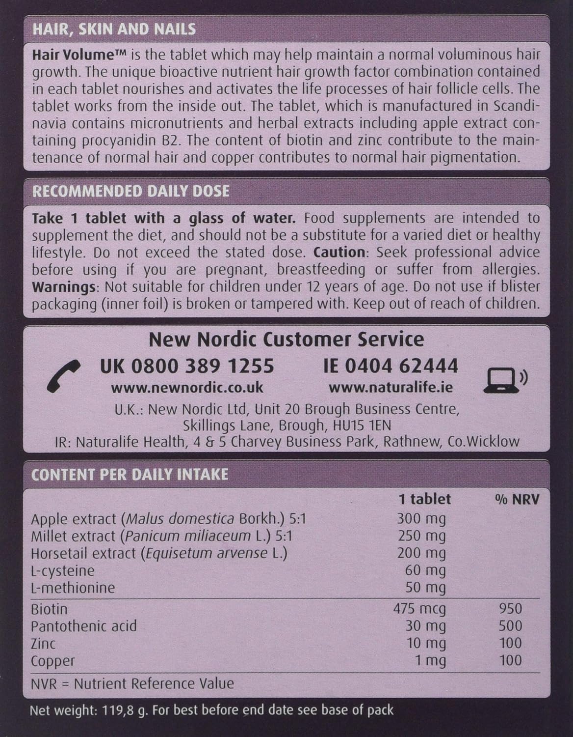 New Nordic Hair Volume 90 Tablets - Clinically Proven Growth Vitamins - Biotin, Zinc & Apple - for Women & Men - Image 3
