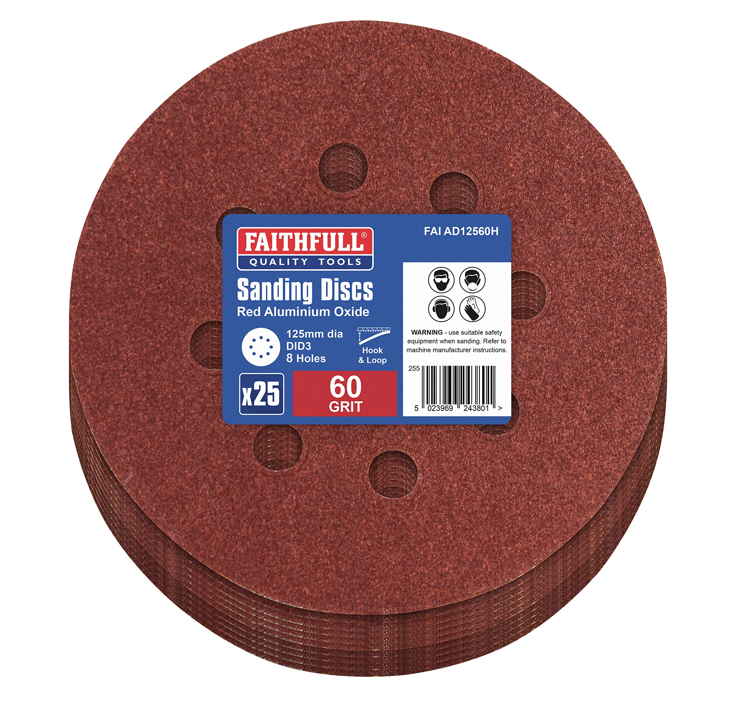 Faithfull AD12560H Aluminium Oxide Disc DID3 Holed 125mm x 60g (Pack of 25)