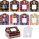 36 Pcs Dia De Los Muertos Picture Frame, Day of the Dead Paper Photo Frames | Self-Standing Sugar Skull Ofrenda Decor Photo Holder for Halloween Traditional Mexican Ofrenda Altar Home Decorations