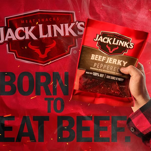 JACK LINK’S BEEF JERKY, PEPPERED, HALF POUNDER LARGE JERKY BAG – FLAVORFUL MEAT SNACK, READY TO EAT PROTEIN SNACKS WITH 9G OF PROTEIN PER SERVING, MADE WITH 100% BEEF