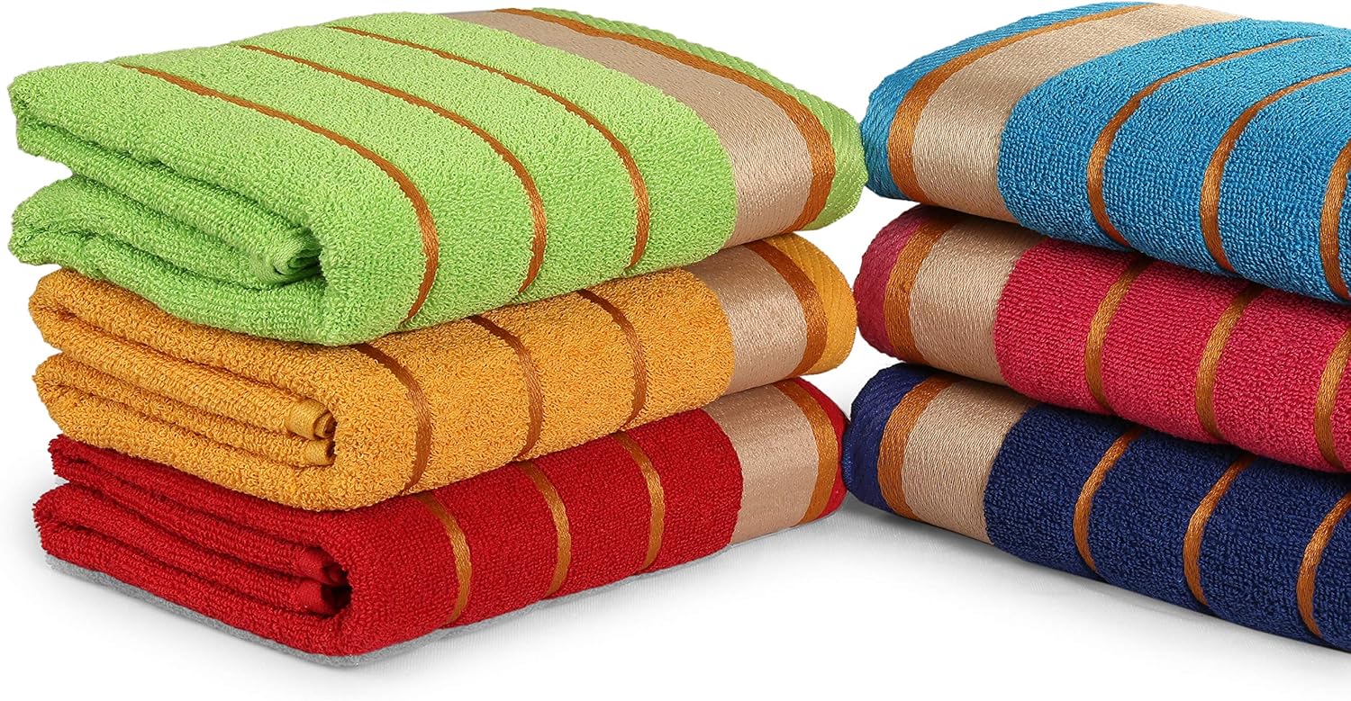 100% Cotton Bath Towels, Set of 6, Three-Line-Extra-Absorbent-Cotton, Size (27 X 54), Random Color: Kitchen & Dining