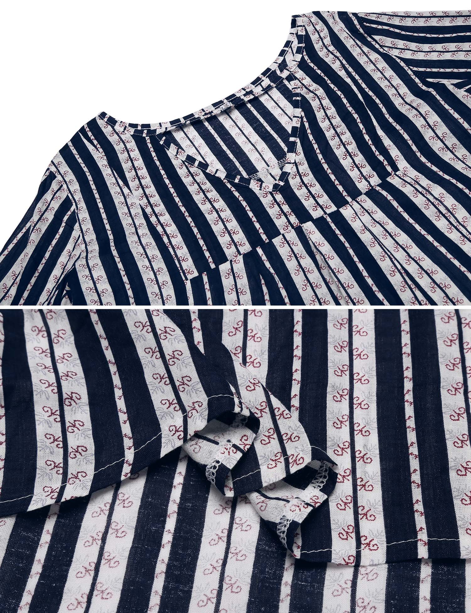 SE MIU Women\'s Long Sleeve High Low V Neck Striped Shirt Blouse Tops