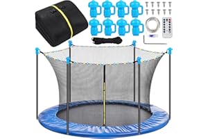RUODON Trampoline Replacement Net 6 Poles Safety Enclosure Net with LED Battery String Lights Remote, 8 Pcs Enclosure Pole Cap for 6 Straight Poles Round Frame Trampoline