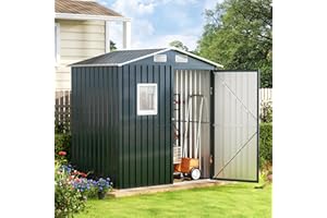 Breezz 6x4FT Outdoor Steel Storage Shed with Clear Window, Lockable Doors, Weather-Resistant Metal Tool Shed for Garden, Backyard, Patio, and Utility Storage