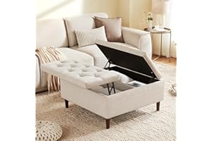 WETURE 35 Inch Extra Large Storage Ottoman Coffee Table, No Assembly Required, Oversized Square Ottoman with Storage, Tufted Upholstered Ottomans Coffee Table for Living Room (Fabric, Beige)