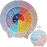 Feelings Wheel Therapy Office Decor, 9.7 Inches Diameter Large Double Sided Mental Health Decor Emotion Wheel with Stand, Wooden Coping Wheel Chart Gifts for School, Therapy Office, 2025 Upgrade