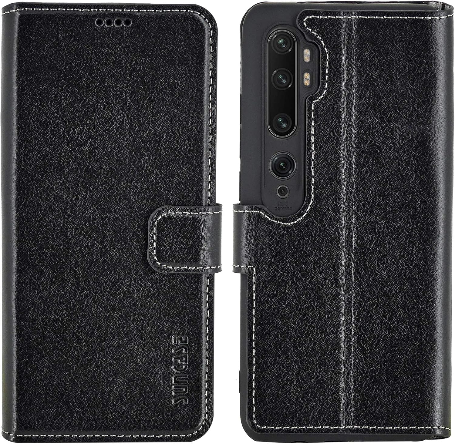 Suncase Book-Style Case Compatible with Xiaomi Mi Note 10 Pro Leather Case (Slim Fit) Leather Mobile Phone Case Protective Case with 3 Card Slots in Black - Image 5