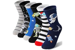 SAVALOS Kids Boys Fun Cotton Crew Socks Funny Crazy Cartoon Novelty Space Trucks Star Dress Socks 6 Pairs