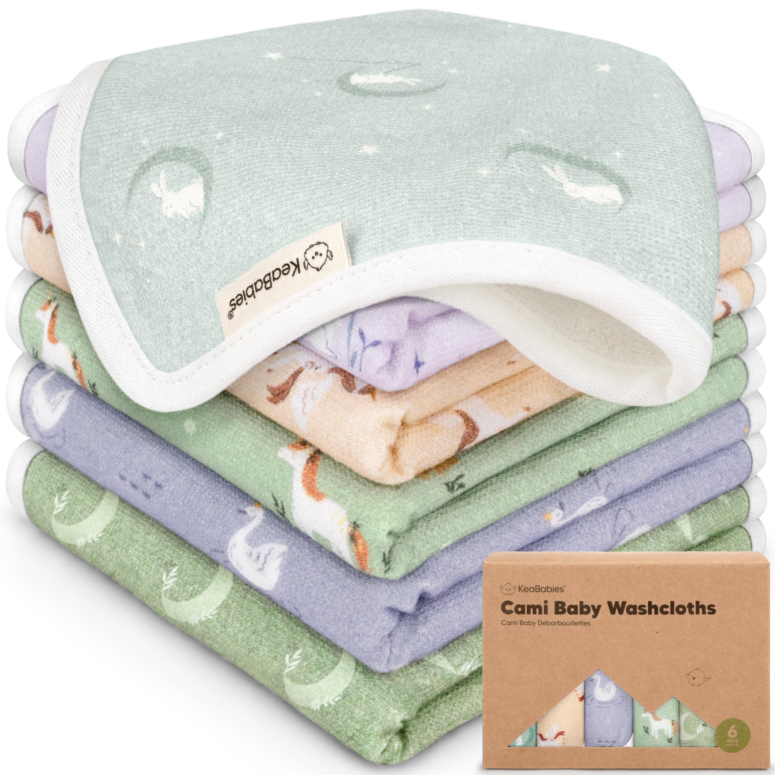 Photo 1 of 6-Pack Cotton Baby Washcloths for Newborn - Organic Cotton Muslin Soft Wash Cloths for Babies, Infant, Kids, Toddler Towels for Boy, Girl, Super Absorbent Face Cloths, Scratch-free Baby Rags (Lunaris)