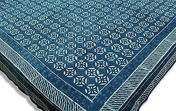 Cotton Natural Indigo Dye Dabu Double Bed Sheets King Queen Floral Design Block Print Rajasthani Bedspreads 87 x 102 Inches