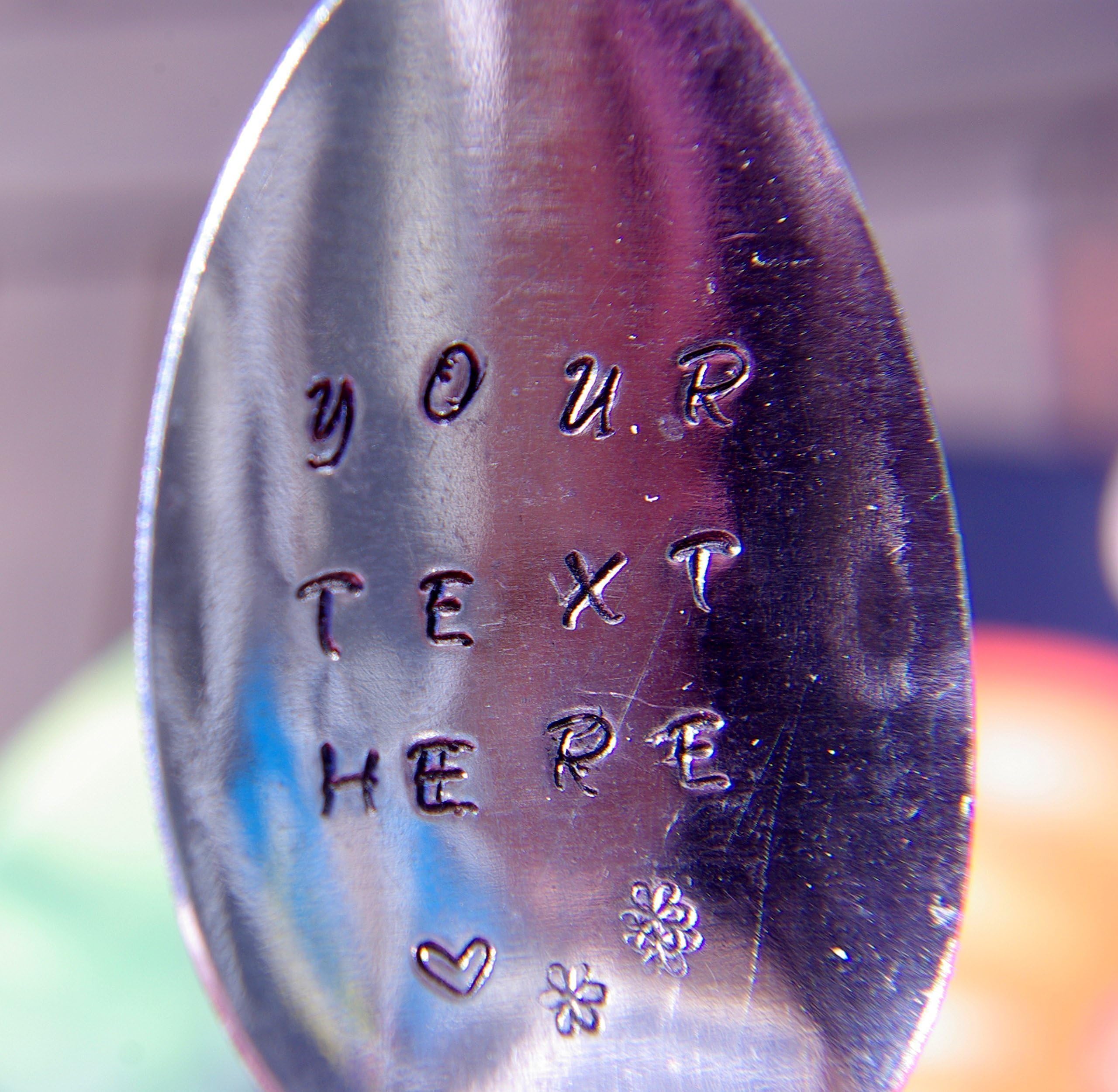 Custom Personalized Hand Stamped Spoon With Your Own Text~ RED or BLACK Letters