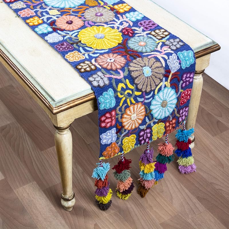 Blue table runner from Peru, Hand woven Wool Dining table