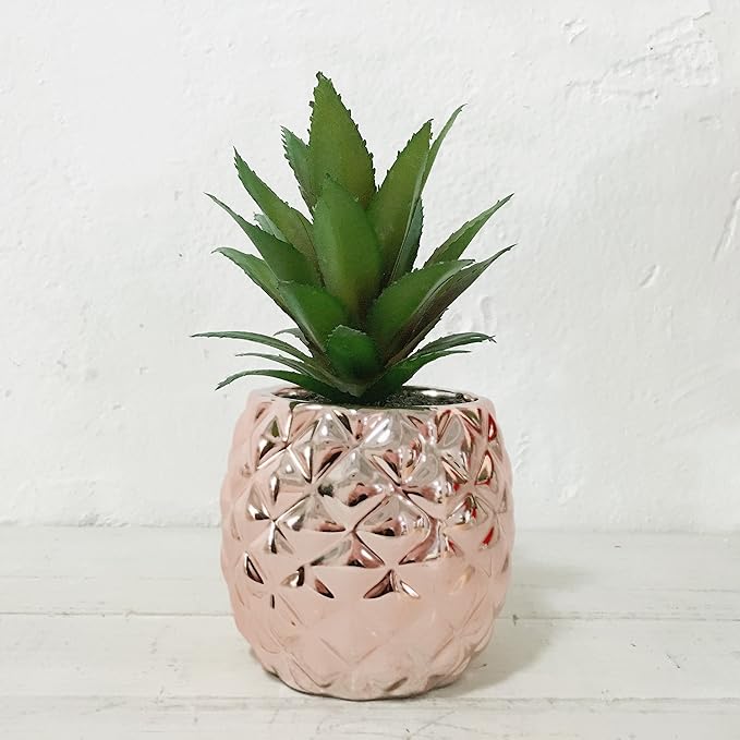 Amazon Com Porcelain Potted Artificial Succulent 7 8 Pineapple Ananas Plant Home Office Kitchen Window Bathroom Decoration Rose Gold Kitchen Dining