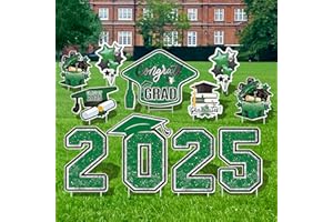 Vivantia Large 11 PCS Graduation Yard Signs, Class of 2025 Congrats Grad Outdoor Lawn Yard Sign with Stakes, Graduate Decorations Yard Decors for College High School Party, Black and Green