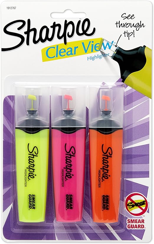 Sharpie Clear View Highlighters 3/PkgYellow, Pink & Orange Amazon.es