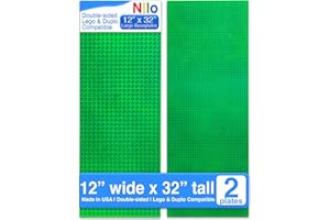NILO Large Building Plates for Building Bricks, Classic Green Baseplate, 2-Pack 12"x32" Double-Sided, Compatible with All Major Building Blocks and Activity Tables, Base Plate