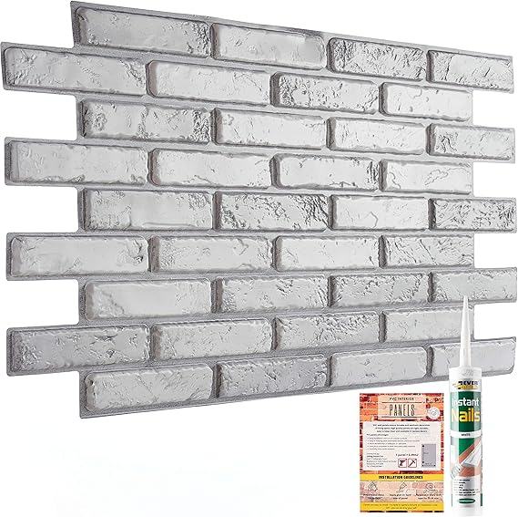 Decorative Wall Panels Grey Classic Brick Slate 3D Effect 10 Sheets 4.9 sqm 52.53 sqft PVC