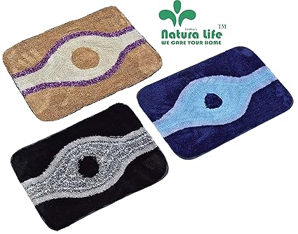 Kridhay Natura Life Living Microfiber Soft Bath Mats, 40x60 cm , Black -Set of 3